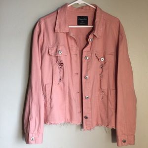 Pink Distressed Denim Jacket